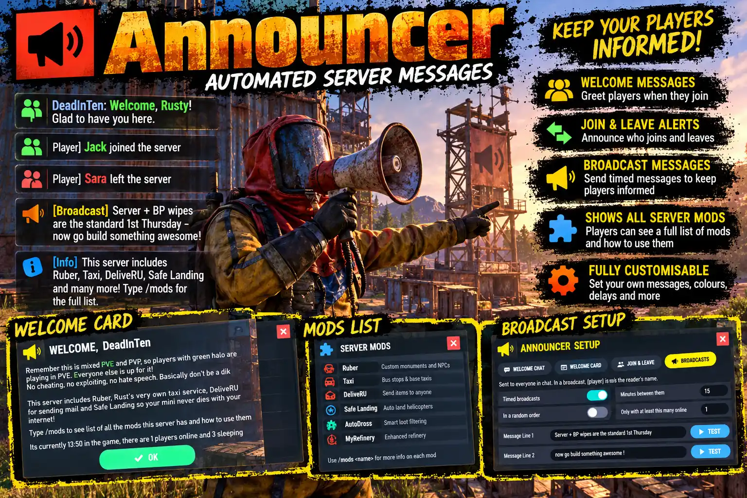 Rust Announcer Plugin Promotional Poster